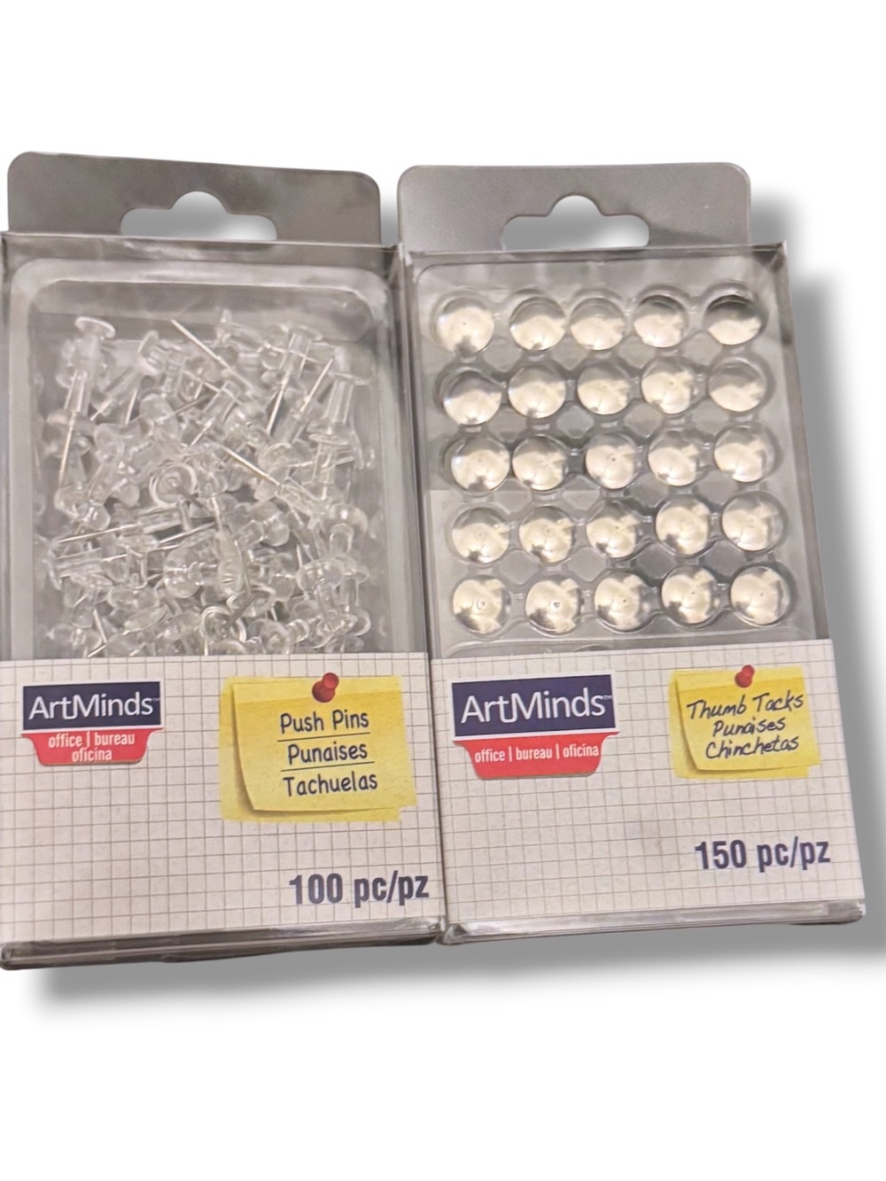 2 Packs Clear Push Pins and Thumb Tacks Set  total of 250